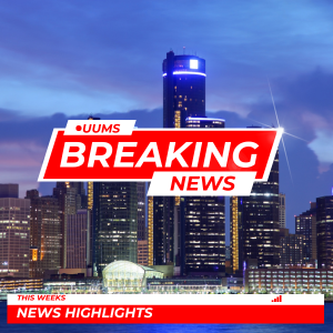 UUMS News Highlights show logo over the Detroit skyline